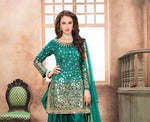 Thumbnail for Anaita Teal Embroidered Tapeta Silk Salwar Suit - Distacart
