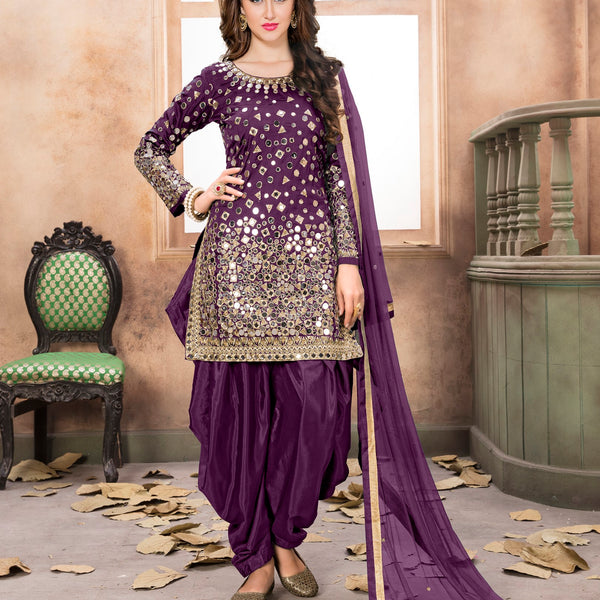 Anaita Purple Embroidered Tapeta Silk Salwar Suit - Distacart