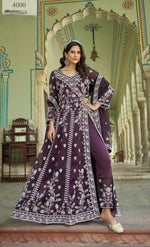Thumbnail for Anaita Purple Silk Anarkali Suit With Embroidery & Sequins Work - Distacart