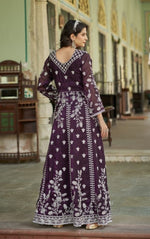 Thumbnail for Anaita Purple Silk Anarkali Suit With Embroidery & Sequins Work - Distacart