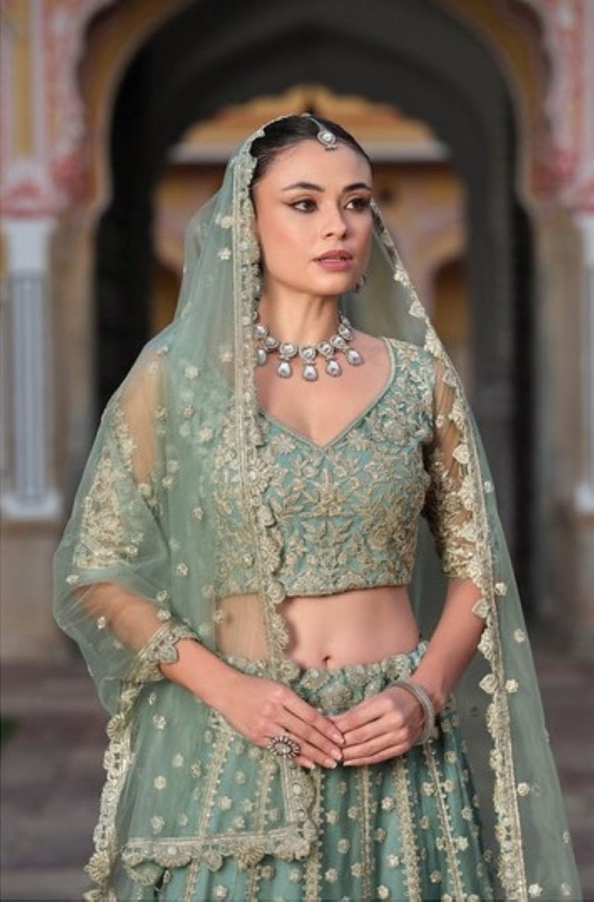 Anaita Green Net Lehenga Choli With Stone Embroidery Work - Distacart