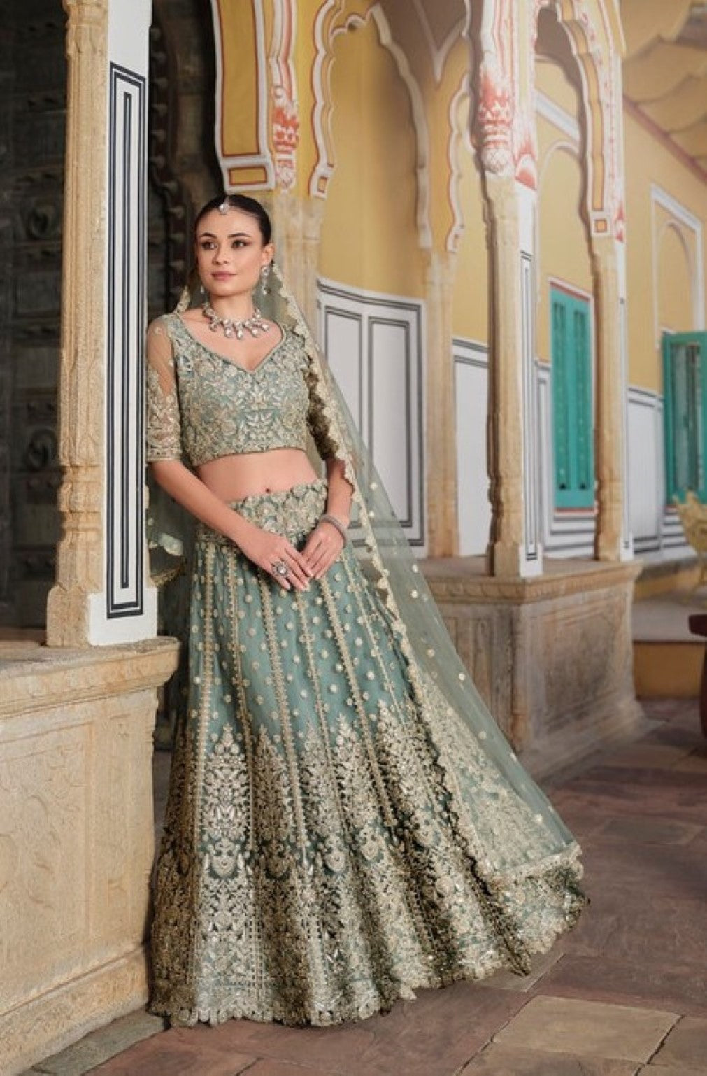 Anaita Green Net Lehenga Choli With Stone Embroidery Work - Distacart