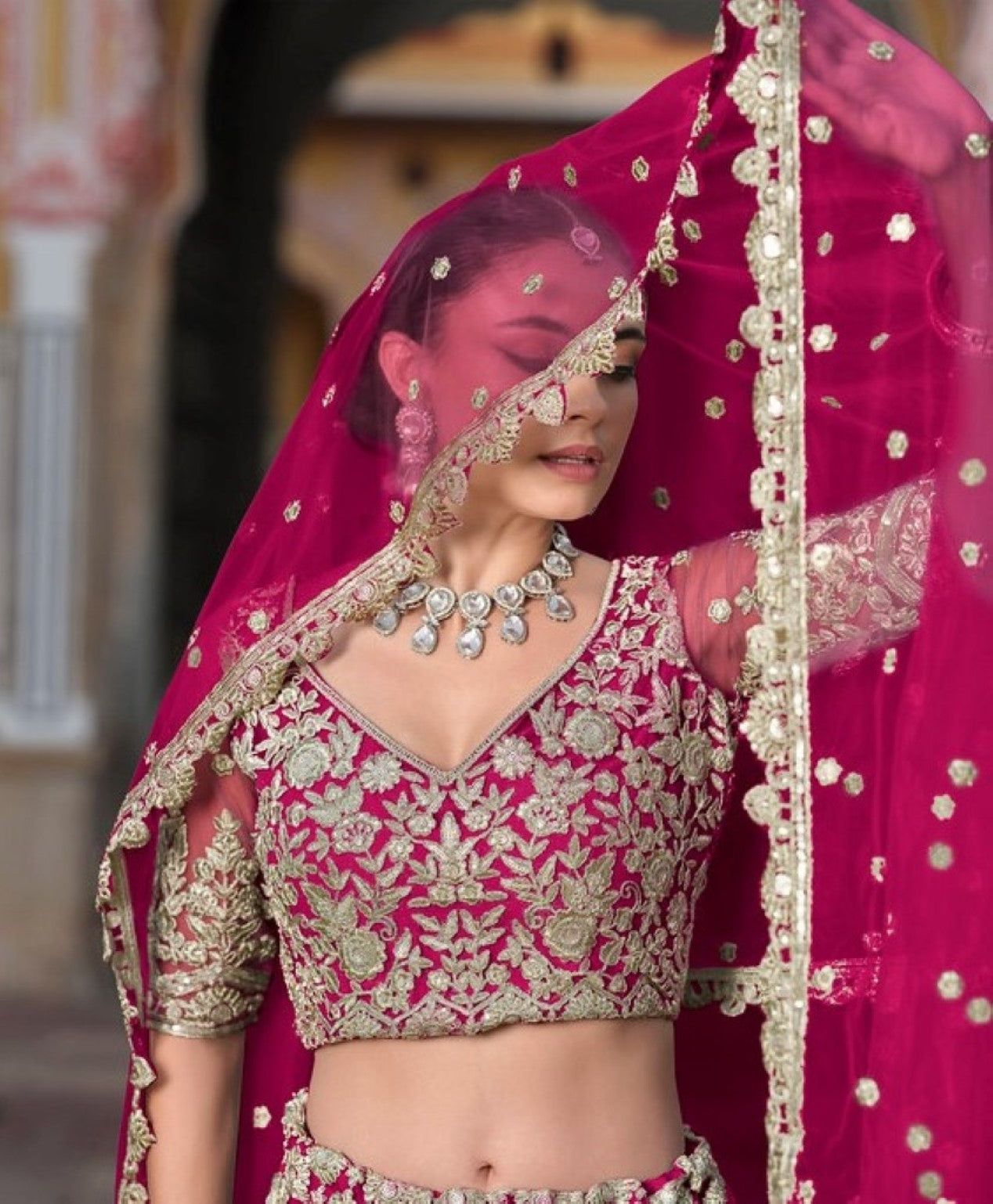 Anaita Magenta Net Lehenga Choli With Stone Embroidery Work - Distacart