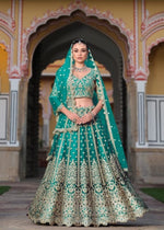 Thumbnail for Anaita Turquoise Net Lehenga Choli With Stone Embroidery Work - Distacart