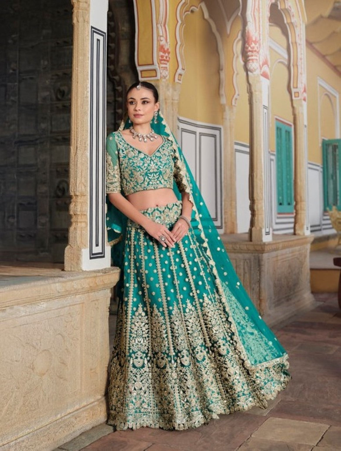 Anaita Turquoise Net Lehenga Choli With Stone Embroidery Work - Distacart