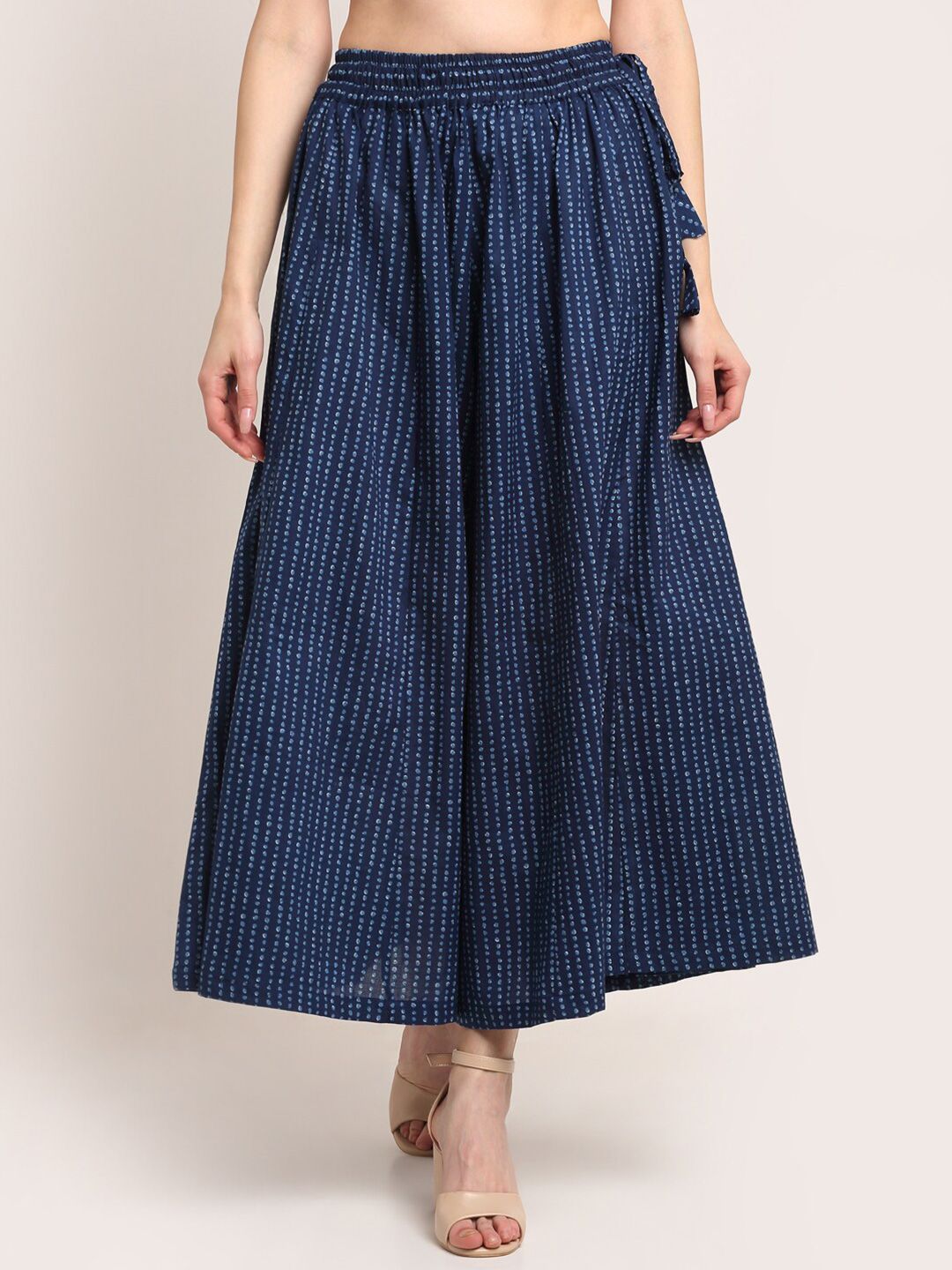 TAG 7 Women Navy Blue Indigo Floral Print Flared Palazzo - Distacart