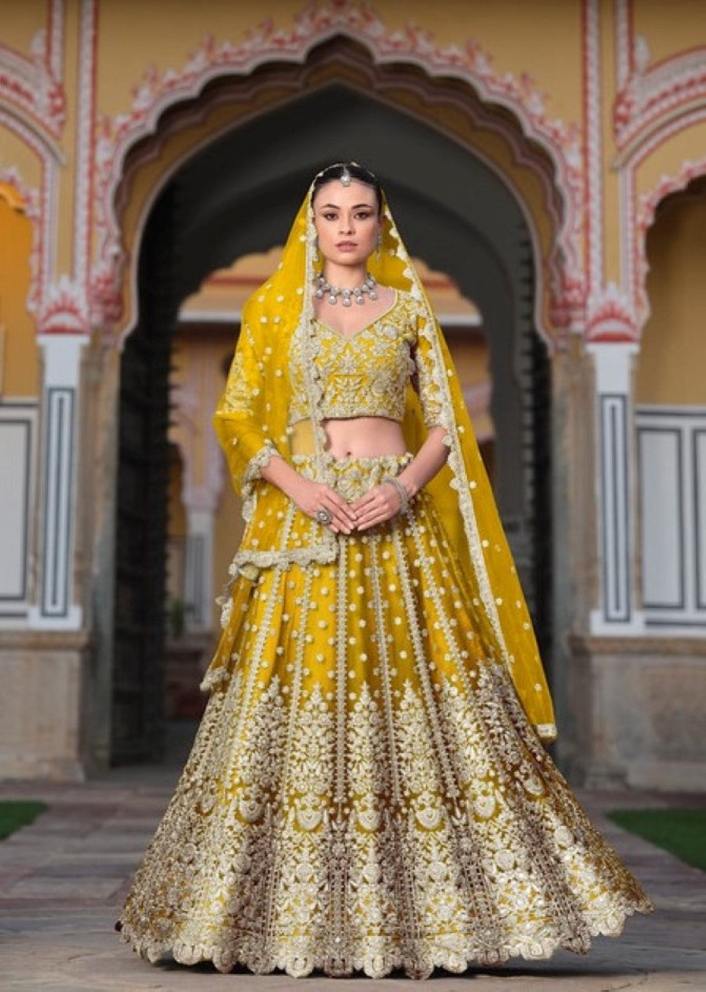 Anaita Yellow Net Lehenga Choli With Stone Embroidery Work - Distacart