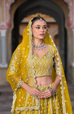 Thumbnail for Anaita Yellow Net Lehenga Choli With Stone Embroidery Work - Distacart