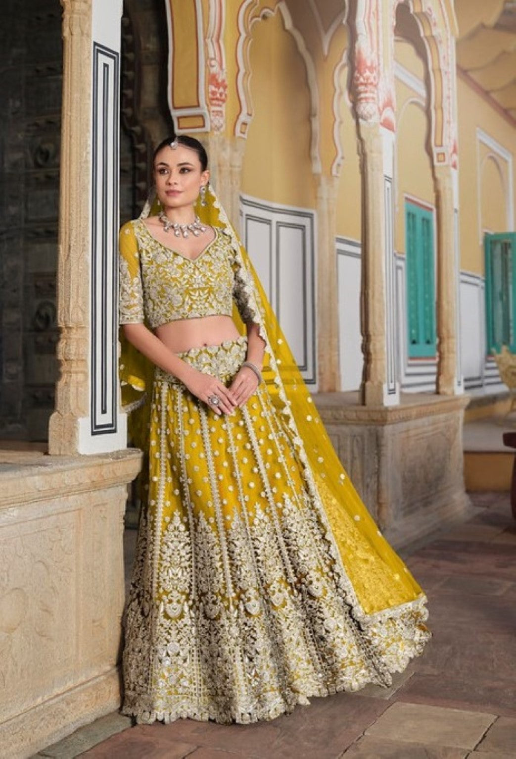 Anaita Yellow Net Lehenga Choli With Stone Embroidery Work - Distacart