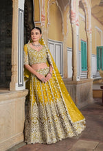 Thumbnail for Anaita Yellow Net Lehenga Choli With Stone Embroidery Work - Distacart