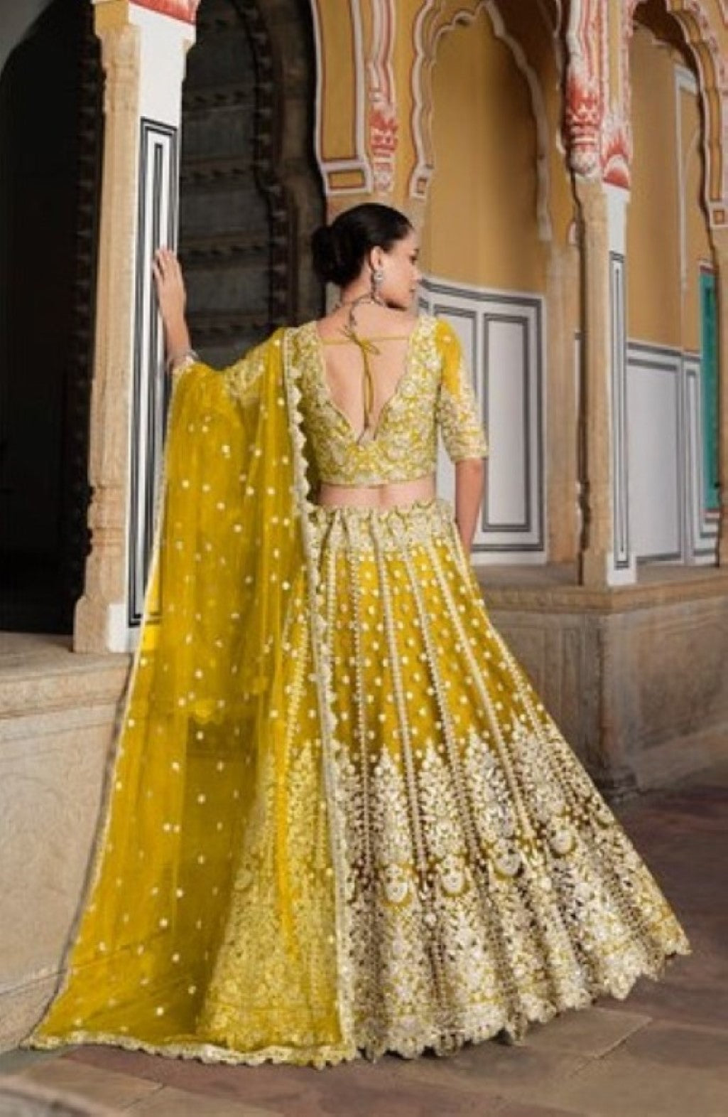 Anaita Yellow Net Lehenga Choli With Stone Embroidery Work - Distacart