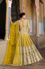 Thumbnail for Anaita Yellow Net Lehenga Choli With Stone Embroidery Work - Distacart