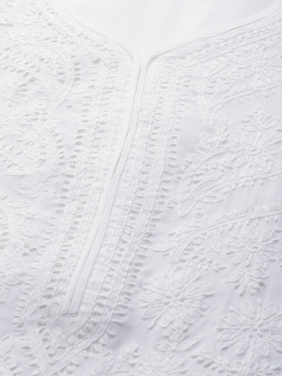ADA Women White & Black Chikankari Embroidered Handloom Kurta with Cotton Churidar - Distacart
