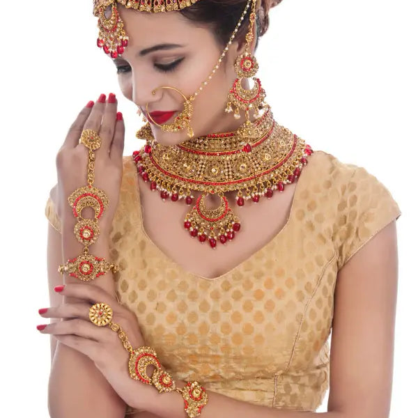 Tehzeeb Creations Traditional Stone Bridal Set 7 Pcs. For Girls & Women - Distacart