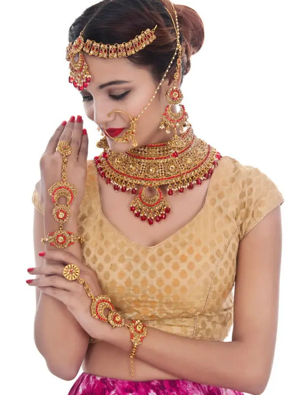 Tehzeeb Creations Traditional Stone Bridal Set 7 Pcs. For Girls & Women - Distacart