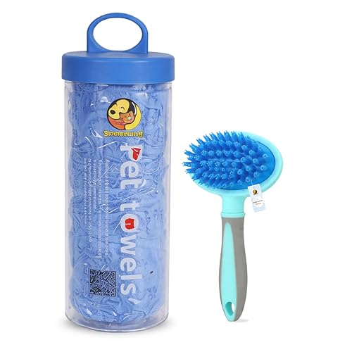 Foodie Puppies Pet Bathing Combo of Towel and Massage Handle Brush