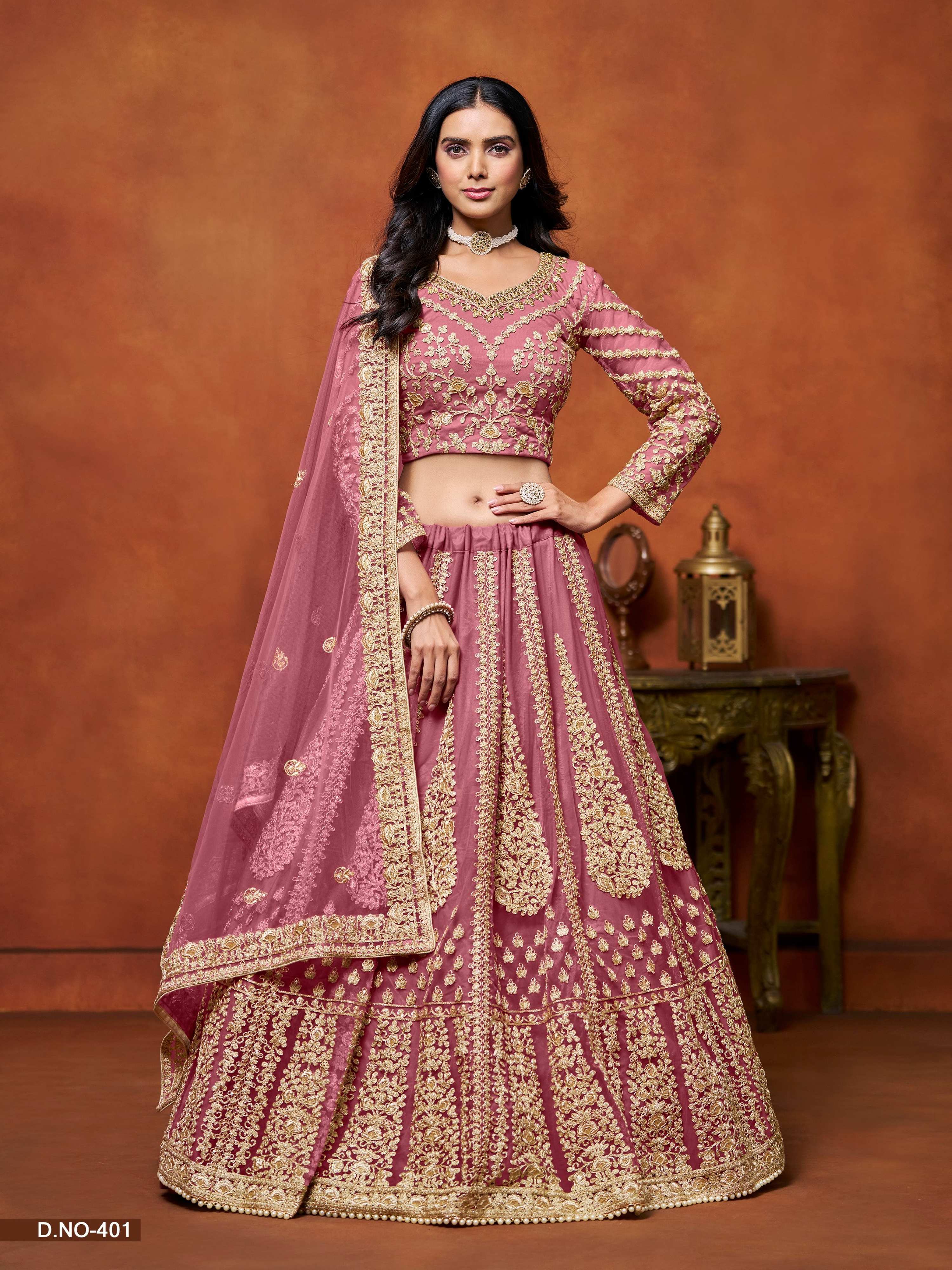 Anaita Pink Embroidered Net Designer Lehenga With Blouse - Distacart