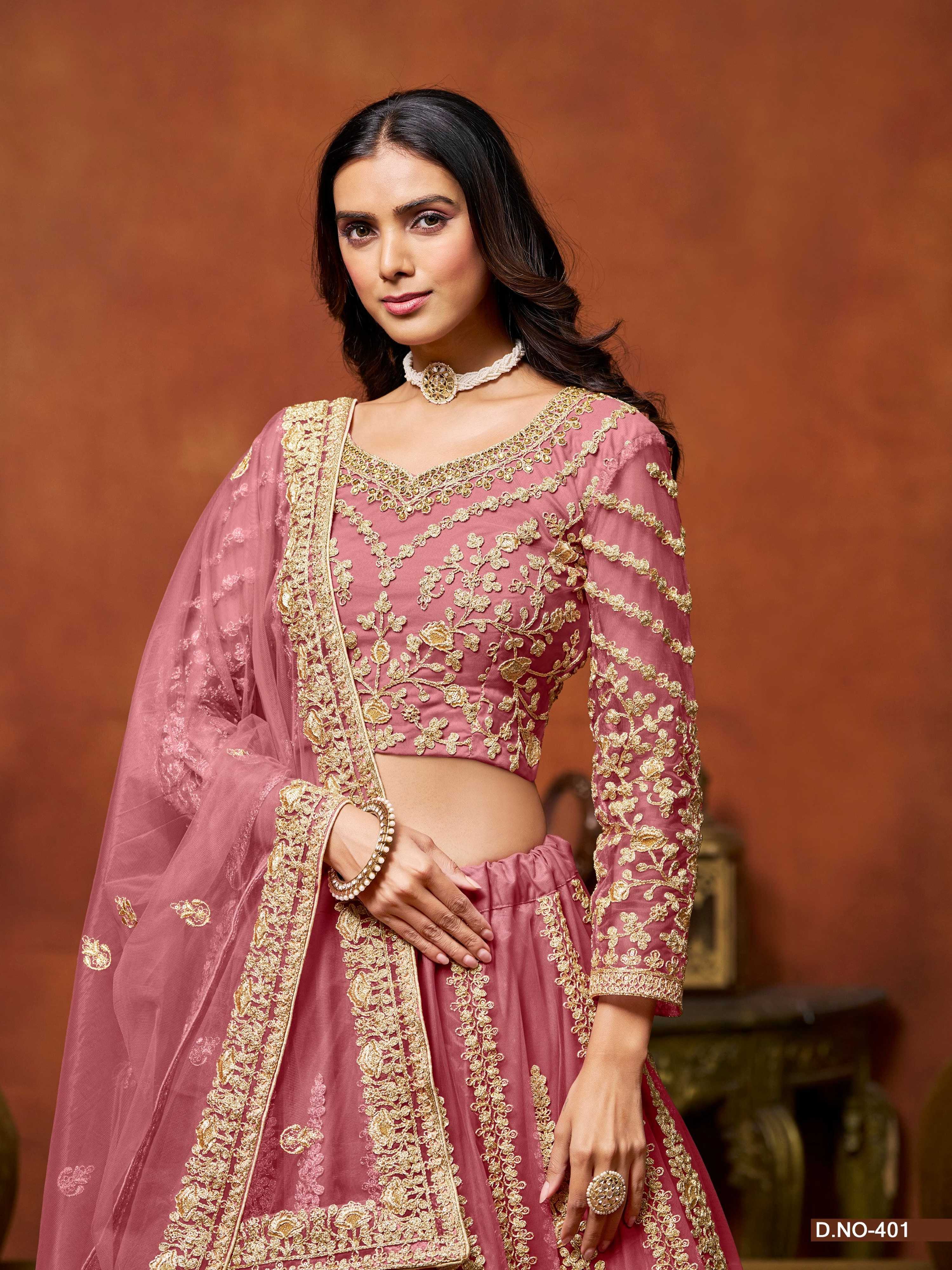Anaita Pink Embroidered Net Designer Lehenga With Blouse - Distacart