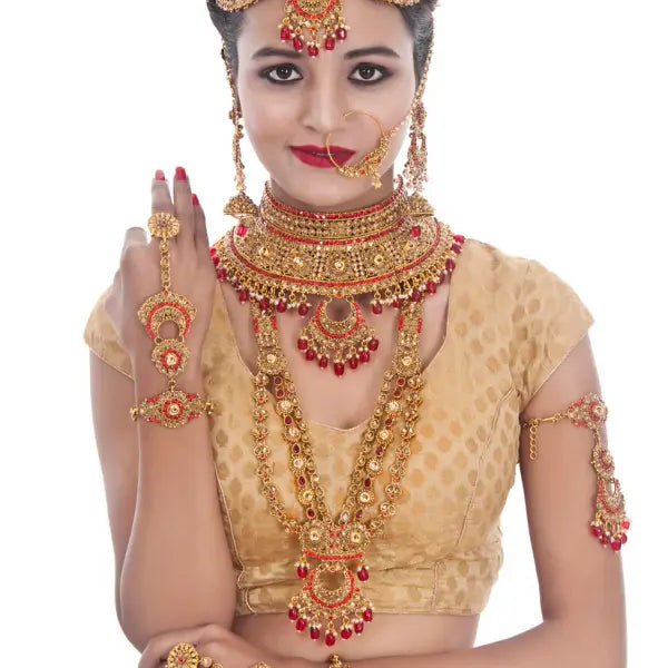 Tehzeeb Creations Traditional Stone Bridal Set 9 Pcs. For Girls & Women - Distacart