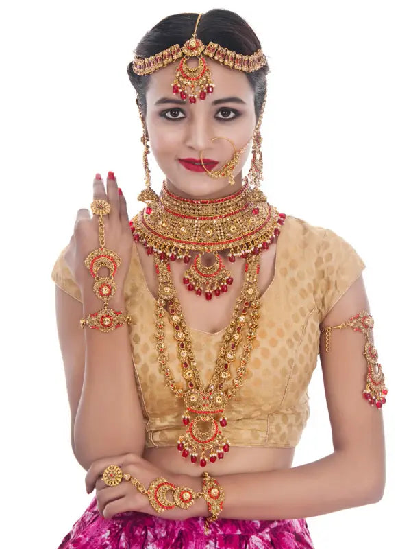 Tehzeeb Creations Traditional Stone Bridal Set 9 Pcs. For Girls & Women - Distacart