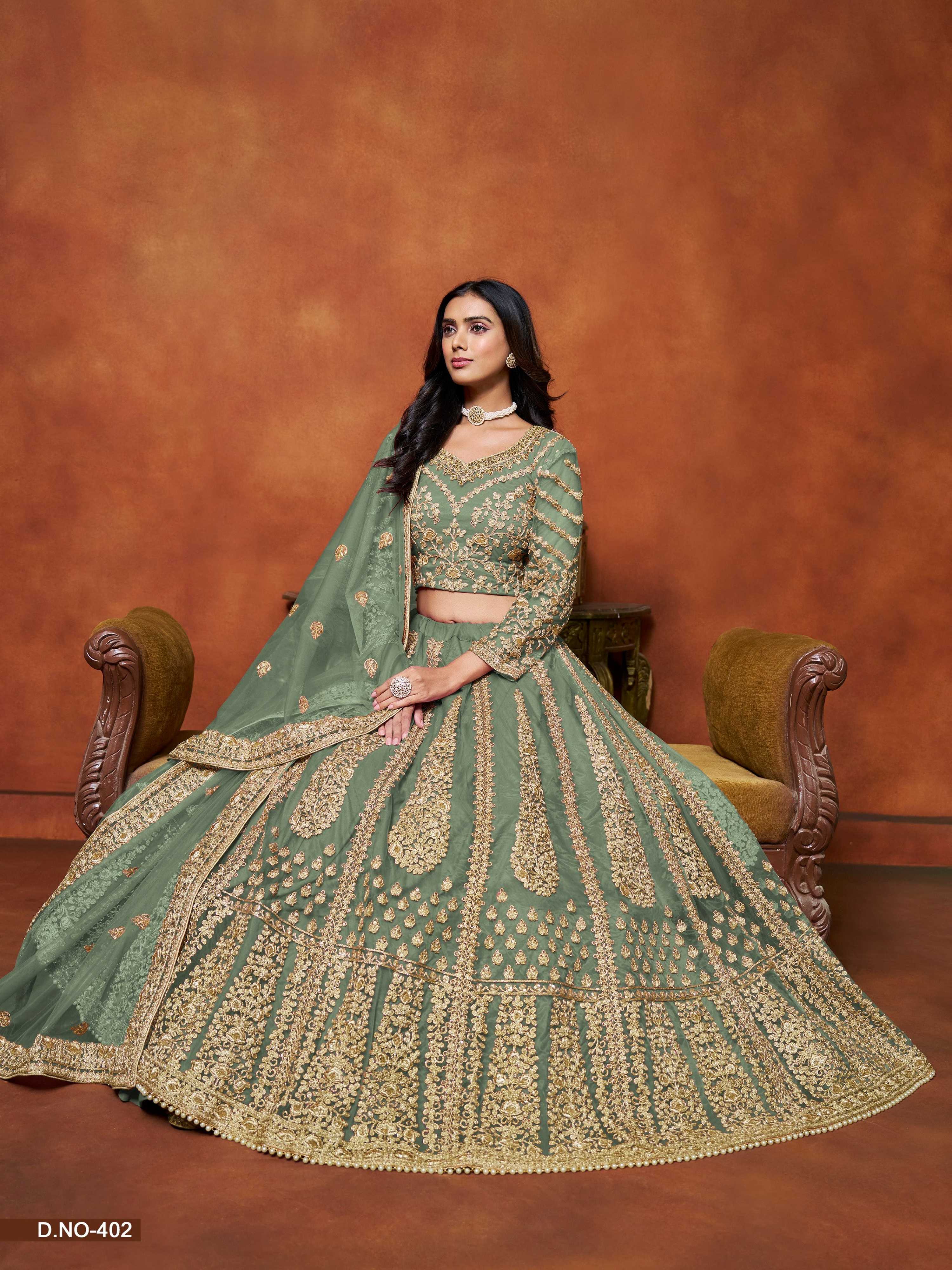 Anaita Light_Green Embroidered Net Designer Lehenga With Blouse - Distacart