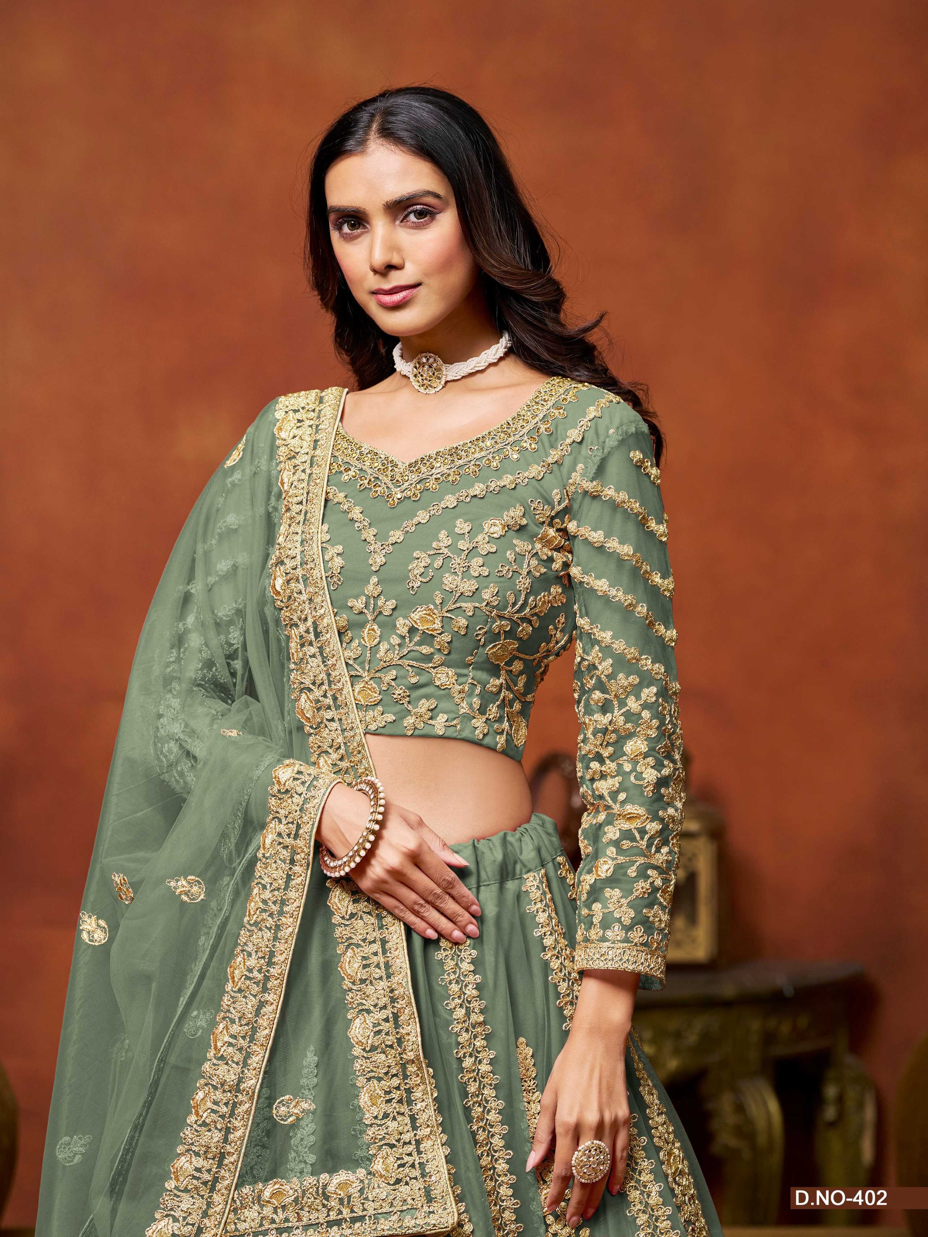 Anaita Light_Green Embroidered Net Designer Lehenga With Blouse - Distacart