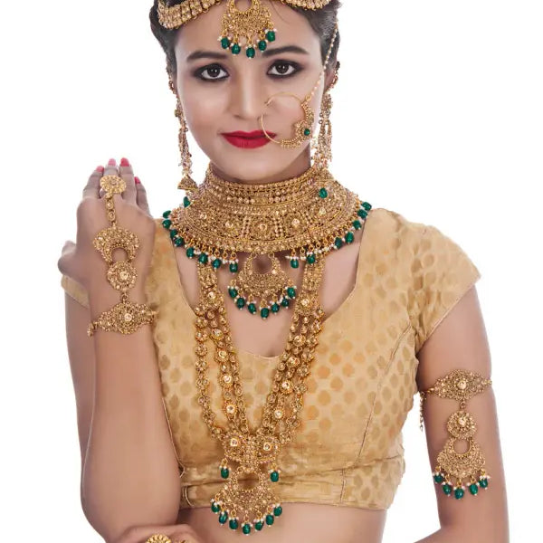 Tehzeeb Creations Traditional Stone Bridal Set 9 Pcs. For Girls & Women - Distacart