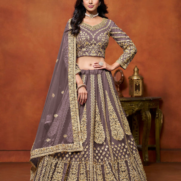 Anaita Purple Embroidered Net Designer Lehenga With Blouse - Distacart