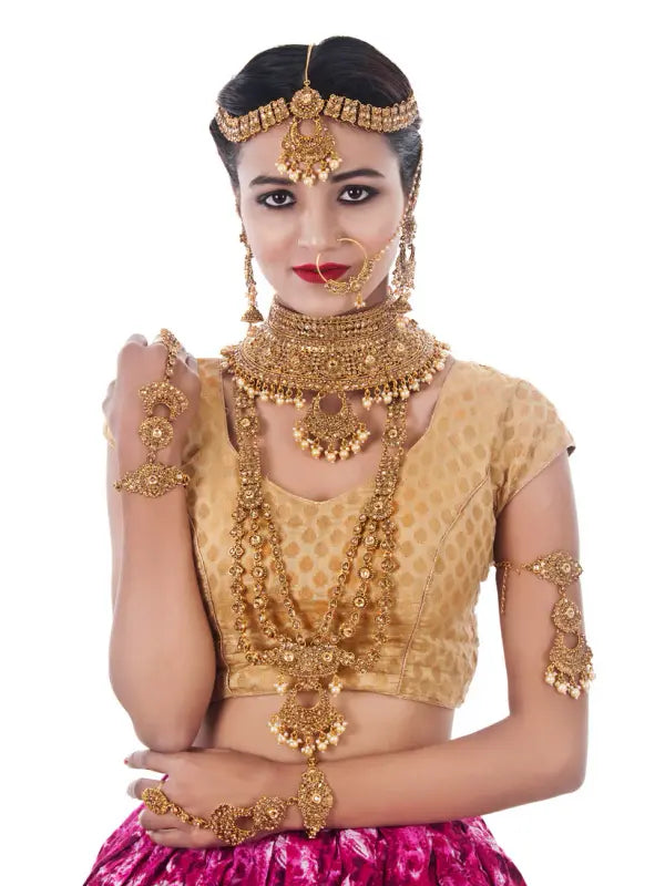 Tehzeeb Creations Traditional Stone Bridal Set 9 Pcs. For Girls & Women - Distacart