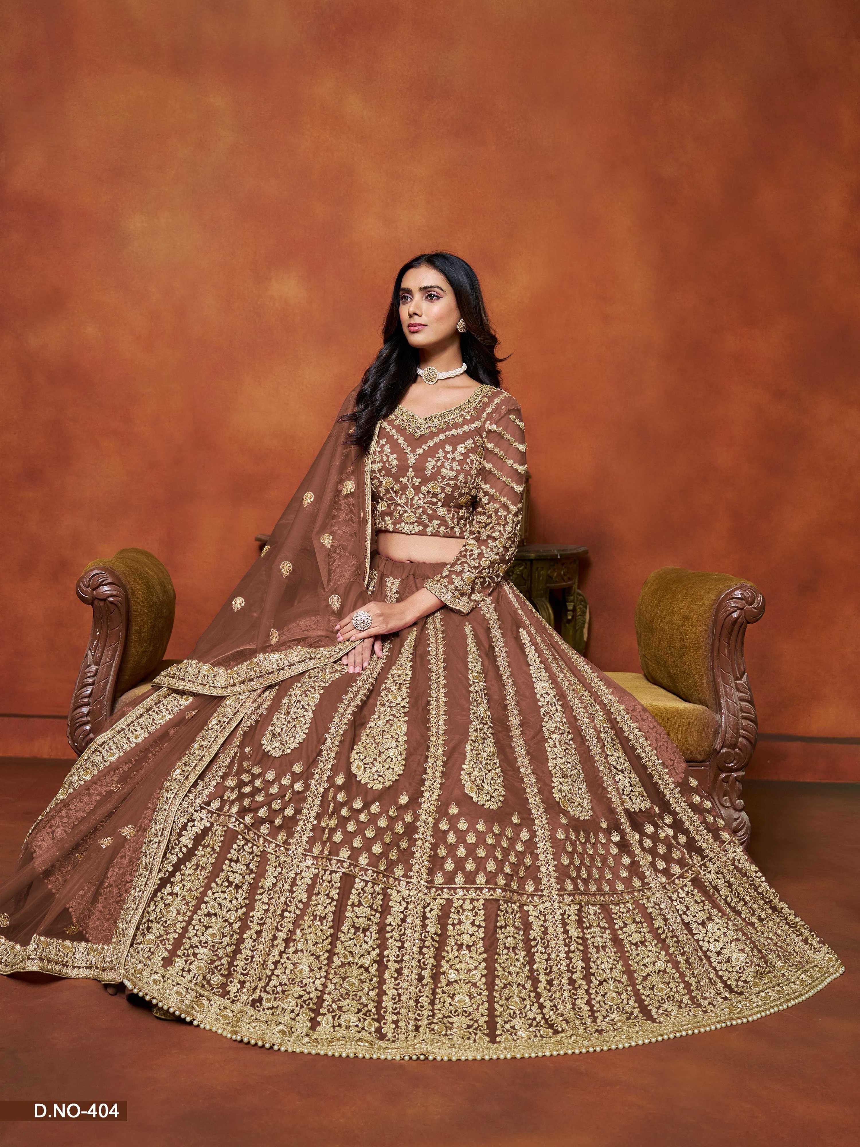 Anaita Brown Embroidered Net Designer Lehenga With Blouse - Distacart