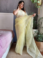 Thumbnail for Anouk Yellow Floral Embroidered Organza Saree - Distacart