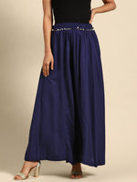 Thumbnail for TAG 7 Women Navy Blue Solid Flared Palazzos