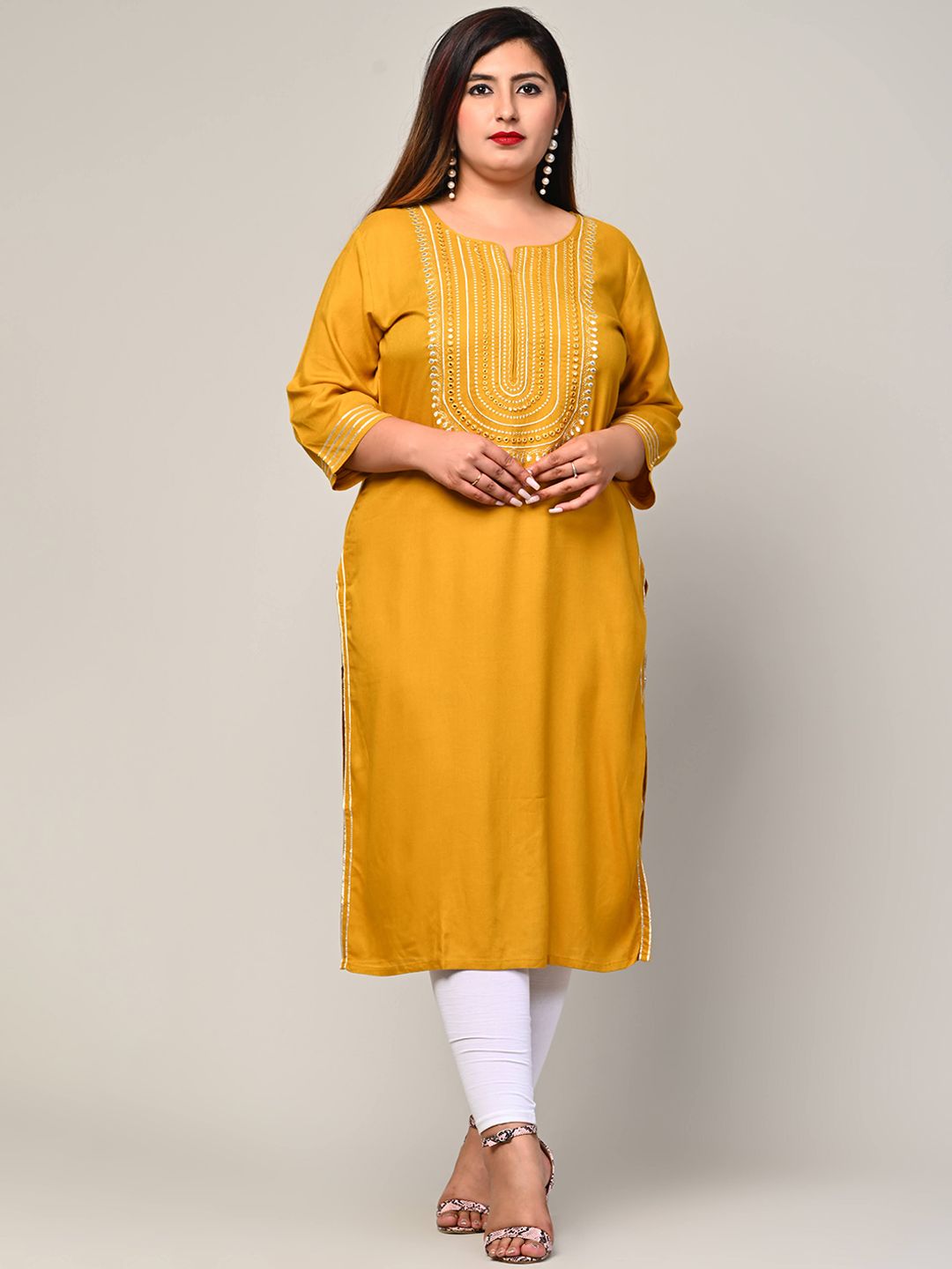 Swasti Women Mustard Yellow Printed Flared Sleeves Floral Kurta - Distacart