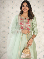 Thumbnail for Ode by House of Pataudi Embroidered Gota Patti A-Line Kurta with Trousers and Dupatta - Distacart