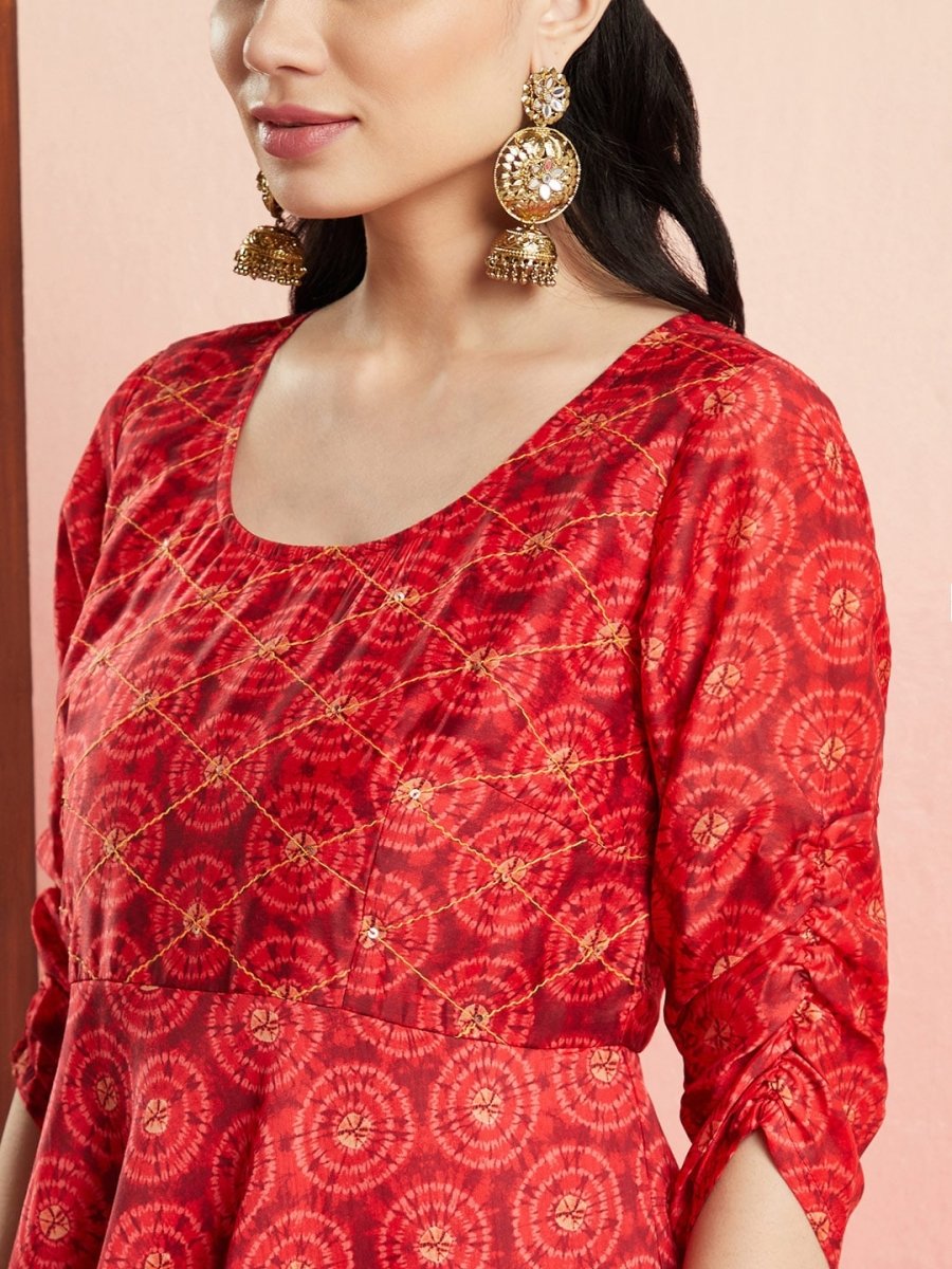 Aks Ethnic Motifs Printed Sequined Detailed Chanderi Silk Anarkali Kurta - Distacart