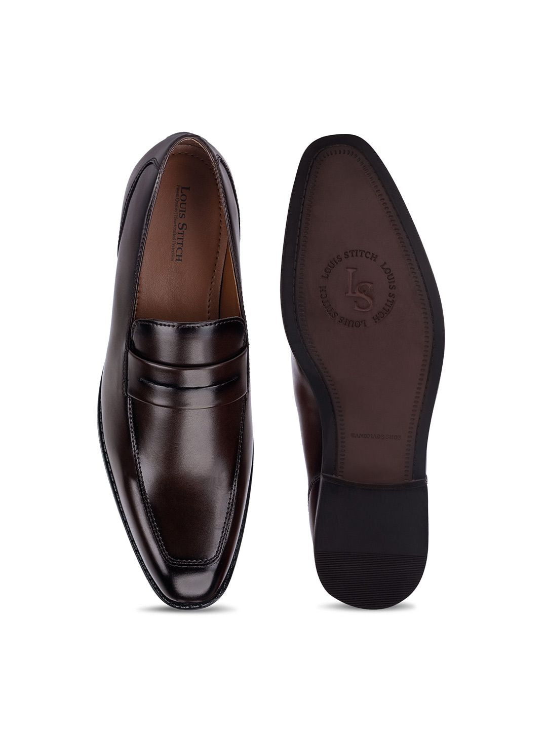 LOUIS STITCH Men Brunette Brown Formal Slip-On Moccasin Shoes