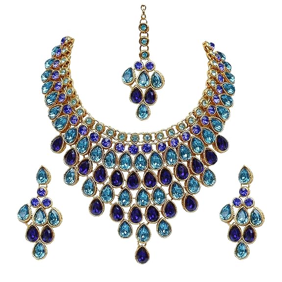 Tehzeeb CreationsDesigner Gold-Polished Elegant Stone Necklace Set For Women & Girls - Distacart