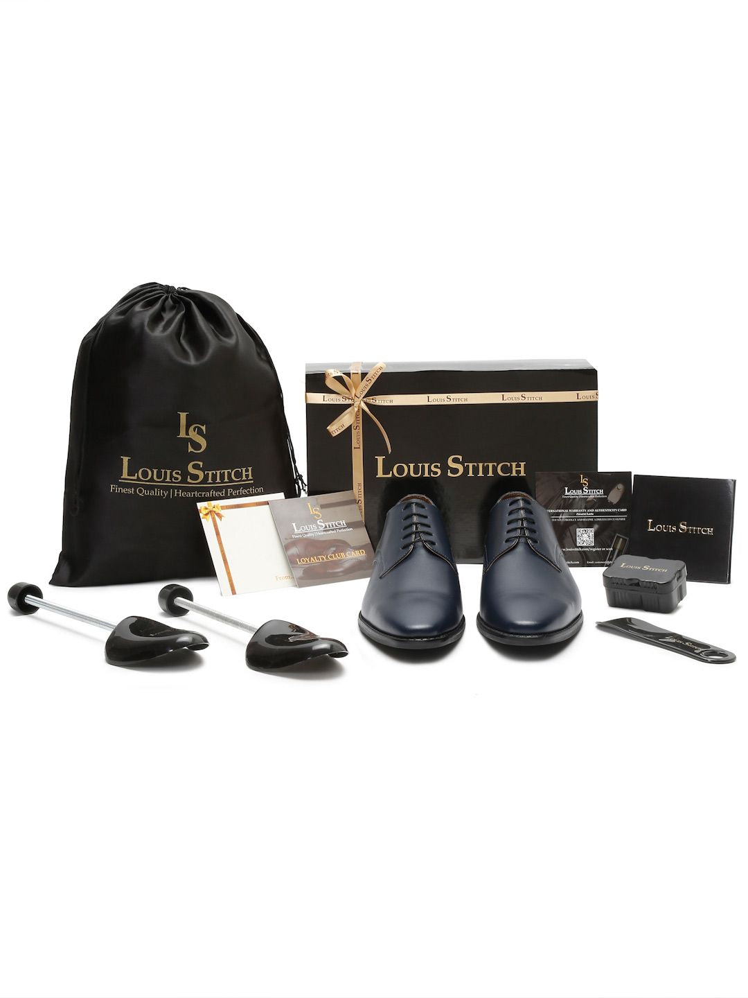 LOUIS STITCH Louis Stitch Men Prussian Blue Premium Italian Leather Formal Derby Shoes