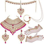 Thumbnail for Tehzeeb Creations Designer Magenta Color Gold-Polished Dulhan Choker Bridal Set with sheeshpatti for Girls & Women - Distacart