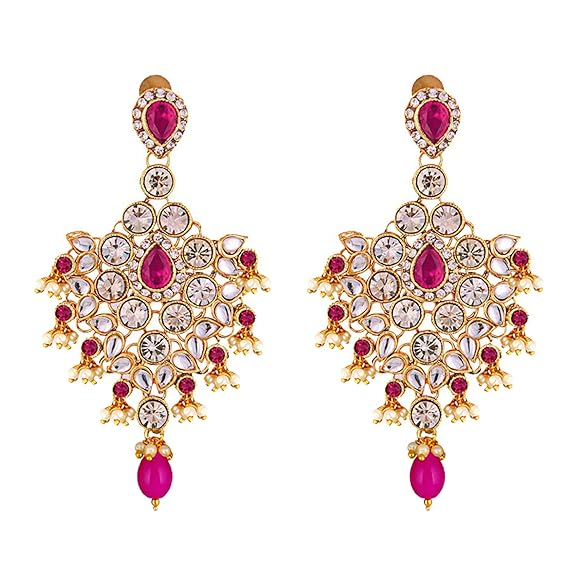 Tehzeeb Creations Designer Magenta Color Gold-Polished Dulhan Choker Bridal Set with sheeshpatti for Girls & Women - Distacart
