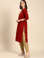 Thumbnail for All About You Women Red & Gold-Toned Keyhole Neck Gotta Patti Kurta - Distacart