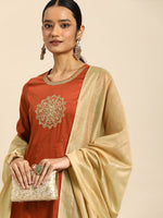 Thumbnail for All About You Women Orange& Cream Embroidered Kurta with Dupatta - Distacart