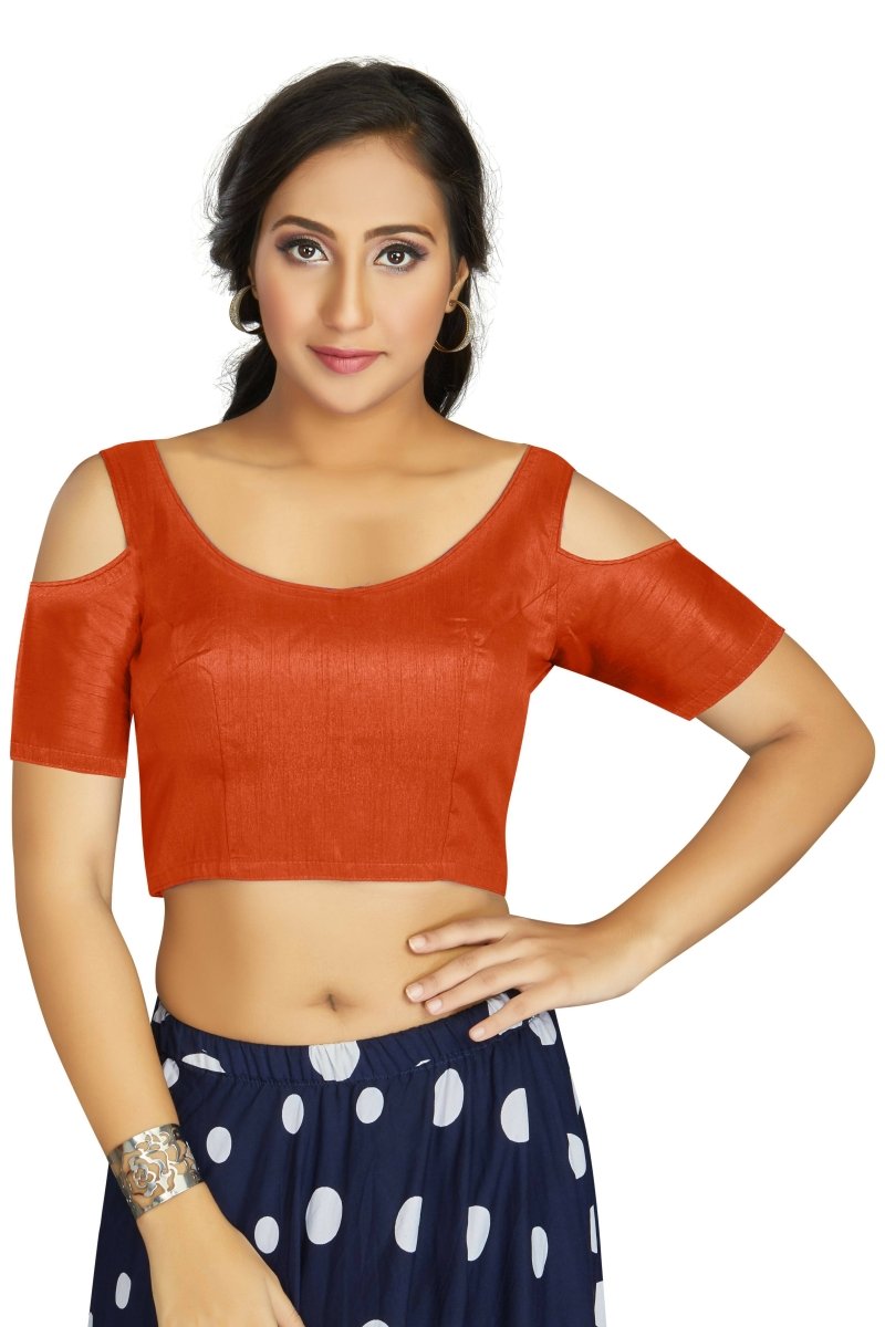 Aastha Fashion Women's Orange Art Silk Cold Shoulder Sleeve Readymade Blouse - Distacart