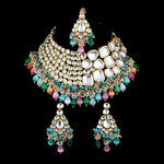Thumbnail for Tehzeeb Creations Meenakari Gold-Polished Multi color Uncut dibbi Kundan Combo Necklace Set