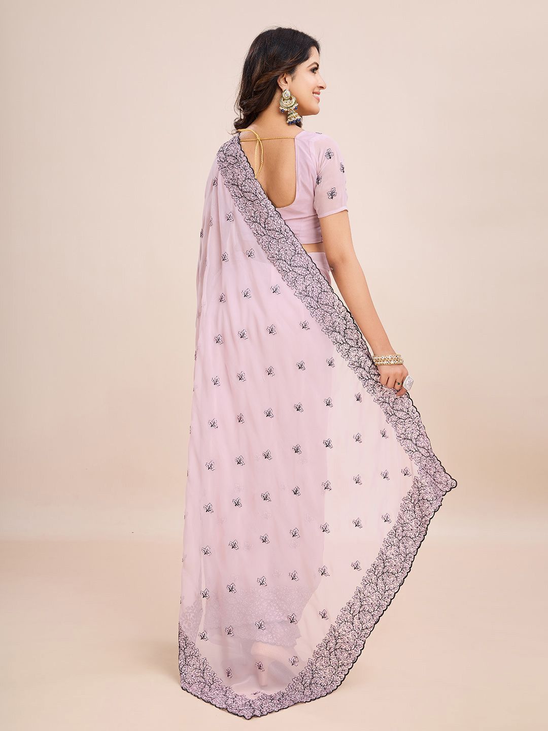 kasee Floral Embroidered Pure Chiffon Ready to Wear Saree - Distacart