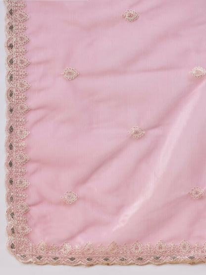 Pink Organza Sequence Embroidered Saree with Unstitched Blouse - Satya - Distacart