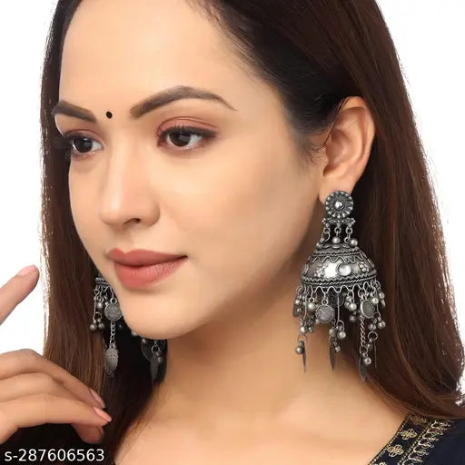 Tehzeeb Creations Women's Black Colour Oxidised Earrings In Jhumki Style - Distacart