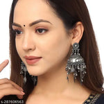 Thumbnail for Tehzeeb Creations Women's Black Colour Oxidised Earrings In Jhumki Style - Distacart