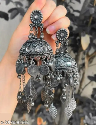 Tehzeeb Creations Women's Black Colour Oxidised Earrings In Jhumki Style - Distacart