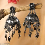 Thumbnail for Tehzeeb Creations Women's Black Colour Oxidised Earrings In Jhumki Style - Distacart